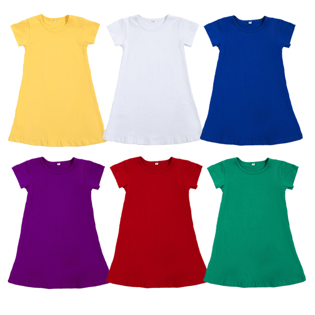 Summer Knitted Girls Dress Kids Short Sleeve Solid Color Casual T-Shirt Dress Children's Clothing