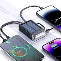 Batterie solaire portable 10000mAh avec câbles intégrés 4-en-1 USB-A USB-C Micro, lampe torche LED, chargeur portable pour smartphone et tablette