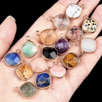 Connecteurs en pierre de quartz naturel de 15 mm, breloques carrées à facettes en diamant, pendentifs en améthyste et labradorite pour la fabrication de bijoux et boucles d'oreilles DIY