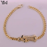 Pulsera Punk de Cadena Cubana Chapada en Oro de 14K con Santa Muerte, Aleación y Diamantes de Imitación, Cadena de Moda Religiosa, Pulsera de Cadena con Diseño de Grim Reaper