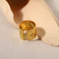 Französischer Stil Breiter Ring Vergoldeter Edelstahl Handgefertigte Damen-Accessoires Schöner Fingerring mit Sonnenblumen-Design