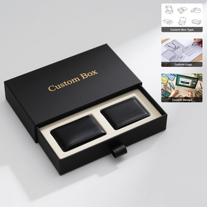 Custom Luxury <b>Black</b> Paper Wallet <b>Gift</b> <b>Box</b> with Handmade Slide and Ribbon Packaging - Product Image 1