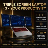Écran triple pour ordinateur portable MAX16 16+10.5+10.5 pouces, écran triple IPS, I5-12450H, DDR4 64 Go, M.2 4 To, 77 Wh, Windows 11 Pro, 2 emplacements de stockage