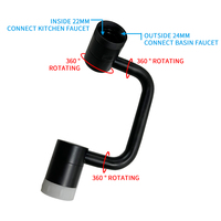1080 pivotant bras robotique robinet pulvérisateur aérateur laiton noir économie d'eau robinet Extender chaud froid cuisine bassin robinet aérateur