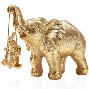 Cnacc Handgemaakte Hars Dier Standbeeld Voor Home Decor Gouden Olifant Decor