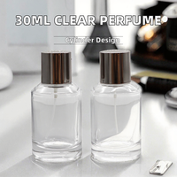 Flacon de parfum cylindrique transparent de 50 ml en verre, sérigraphié, rechargeable, vaporisateur vide, emballage de luxe pour parfum, direct usine