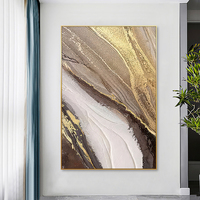 Art mural abstrait moderne sur toile rose blanc et or avec cadre de peinture à l'huile texturé doré monté sur socle en coton décoration