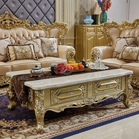 Table basse en bois massif de style européen avec détails sculptés en marbre naturel, meubles de salon, tiroirs C08a