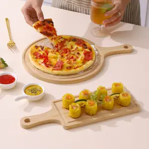 Huangtu Khay Pizza Gỗ Tre Tự Nhiên Tùy Chỉnh Đĩa Ăn Tối Bánh Mì Bít Tết Dim Sum Khay Phục Vụ Tròn Bằng Gỗ