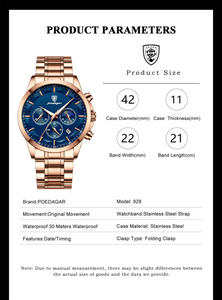POEDAGAR 928 P928 Montre à quartz de luxe pour homme, bracelet en acier inoxydable et cuir, lumière nocturne, calendrier, montre-bracelet pour homme, Reloj - Product Image 5
