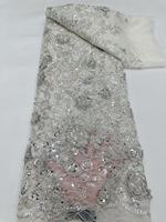 Tissu en dentelle perlée florale 3D vintage K/C avec strass et sequins, maille de poids moyen pour robe de soirée africaine Aso Ebi ou de mariage de Dubaï