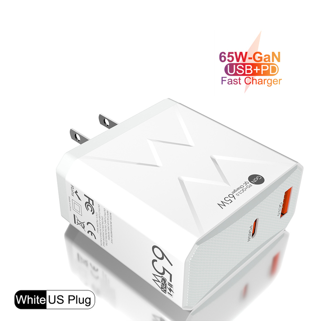 Universal Travel Adapter 65W PD 3.0 Fast Charger Dual Port USB Type-C GaN Wall Socket with OTP Protection