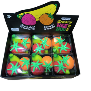 Schylling Groovy Fruit Squishy Toys Banana Strawberry Orange Soft Plastic Stress Relief <b>Fidgets</b> 6 <b>Pack</b> Retro Gift - Product Image 1