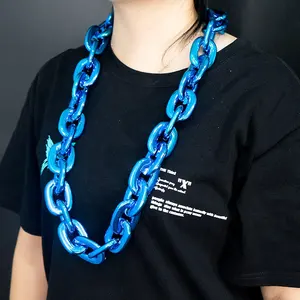 Men Women Multi Colors Plastic Acrylic Long Link Chain Resin Thick Hiphop Party Necklace Statement Jewelry