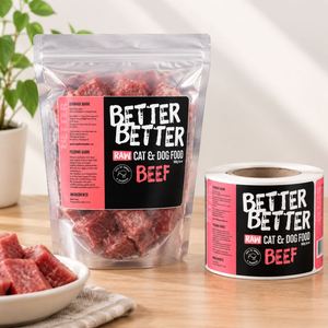 Étiquettes personnalisées écologiques réutilisables et imperméables pour aliments pour animaux de compagnie, autocollants imprimés adhésifs pour emballages de friandises pour chiens et chats, pour sacs et pochettes - Product Image 1