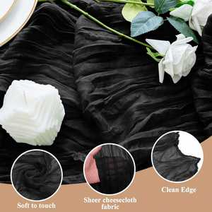 Chemin de table noir simple en polyester gazeux 72 pouces, durable, écologique et personnalisable, pour la décoration de printemps/pâques et les fêtes prénuptiales - Product Image 3
