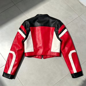 Giacca da Moto Rossa Corta da Donna, Stile Retrò Motorsport, in <span class=keywords><strong>Ecopelle</strong></span>, <span class=keywords><strong>Bomber</strong></span> Y2K Streetwear, Giacca da Biker - Product Image 3