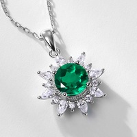 Collier pendentif en argent sterling 925 tournesol émeraude 7*7mm pour femme