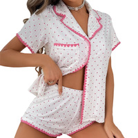 Pyjamas élégants pour femmes Love Imprimé Revers à manches courtes Ensemble deux pièces pour la maison Loisirs Vêtements pour femmes