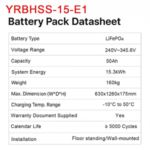 Batterie solaire domestique SunPlus 15,3 kWh LiFePO4 |   Système de stockage d'énergie IP65 |   ESS résidentiel |   5000 cycles |   Montage au sol/au mur - Product Image 3