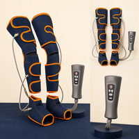 Enveloppes de massage par compression pour jambes entières avec chaleur aux genoux, contrôleur portable, 4 modes de massage pour pieds, mollets et cuisses, bleu marine et orange