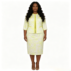 Ensemble deux pièces de qualité pour femme, robe et tailleur, motif floral, grande taille, idéal pour l'église - Product Image 2