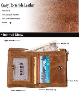 Portefeuille court pour homme en cuir de vache véritable avec blocage RFID, portefeuille décontracté pour affaires avec fermeture éclair, en cuir véritable - Product Image 4