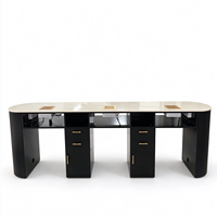 Ensemble de table à ongles avec chaise de technicienne ongulaire, table de manucure en PU noir avec tiroir collecteur de poussière, cadre doré, mobilier de salon de manucure