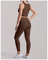 Nouvel ensemble de yoga pour femme, 2 pièces, avec bord festonné, legging taille haute sculptant le ventre et brassière de sport, tenue de sport pour la gym
