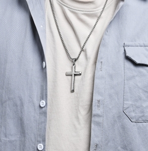 Kalung Salib Emas 18k Baja Anti Karat Pria Fen Di New Arrival Handmade Perhiasan Religius Poles Cermin Rantai Kotak Bulat <span class=keywords><strong>24</strong></span> inci - Product Image 6