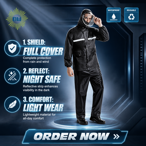 Mens Oxford Waterproof Raincoat Suit Transparent <strong>Face</strong> <strong>Shield</strong> Hood Reflective Windproof Rainwear for Motorcycle Hiking - Product Image 2