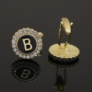 Boutons de manchette et pinces à cravate créatifs sertis de diamants ronds pour hommes, motif 26 lettres anglaises, idéaux pour les costumes <span class=keywords><strong>d</strong></span>'affaires - Product Image 5