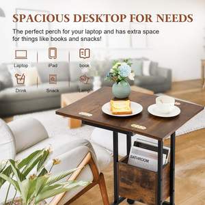 Table en forme de C <span class=keywords><strong>avec</strong></span> station de charge et plateau pliable, table de télévision pliable <span class=keywords><strong>avec</strong></span> espace de rangement, bureau d'ordinateur pour canapé - Product Image 5