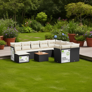 Cream White And Black <b>Rattan</b> Garden <b>Sofa</b> Set 6 Seater Outdoor Furniture Contemporary Design - Product Image 2