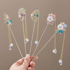 Horquillas para el cabello para mujer, estilo antiguo, vintage, con diseño de flor y en forma de abanico, horquilla de aleación con borlas de estilo chino nuevo y movimiento ondulante - Product Image 1
