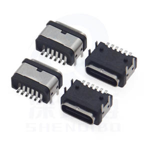 Conector USB Tipo-C 3.1 de Carga Rápida, Conector Hembra de 6 Pines en Ángulo Recto para Montaje Lateral con 4 Pines de Fijación Segura a PCB - Product Image 1