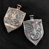 Vente chaude usine : Dés polyédriques en métal style bouclier DND, gravés motif dragon, pour jeux de table RPG D&D