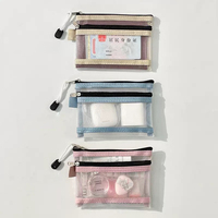 Pochette à fermeture éclair en nylon transparent double couche Eco-Friendly Portable Travel Mini Coin Earphone Bag Credit Card Holder for Lipstick Makeup