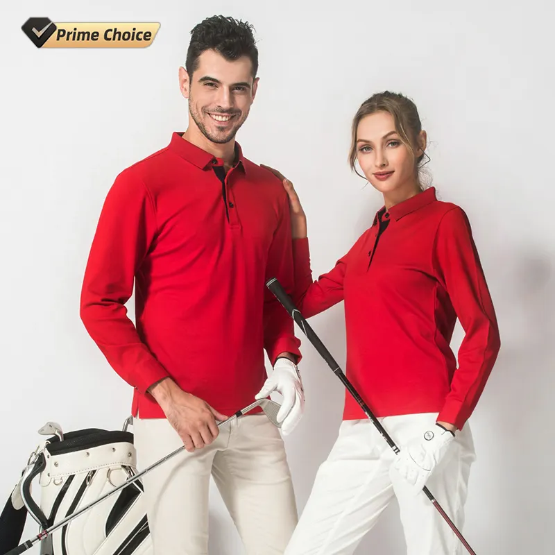 Özelleştirilmiş işlemeli çift taraflı bakır amonyak merserize kulübü 3 düğme uzun kollu Polyester Spandex Golf Polo gömlek
