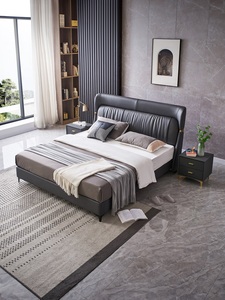 <span class=keywords><strong>Lit</strong></span> double 1,8 mètre en cuir véritable, style simple <span class=keywords><strong>et</strong></span> moderne, très tendance, luxe léger, avec tête de <span class=keywords><strong>lit</strong></span> capitonnée, pour chambre de mariage <span class=keywords><strong>et</strong></span> chambre principale - Product Image 2