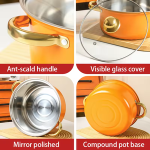 Conjunto de Panelas de Aço Inoxidável para Cozinha, 10 Peças, Panela de Sopa Laranja, Panelas de Casserole - Product Image 2