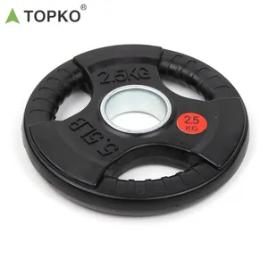 TOPKO gym weight plate rubber coating bumper plate three hole barbell weight plate