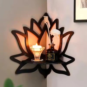 Lotus en bois creux support décoratif aromathérapie organisateur huile essentielle <span class=keywords><strong>bougeoir</strong></span> étagère murale étagère d'angle - Product Image 1
