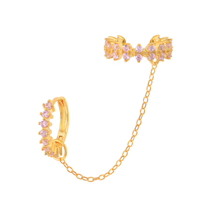 Aros de Cristal Conectados a una Cadena de Oro, Pendientes a Juego, Plata de Ley S925, Chapados en Oro - Product Image 6
