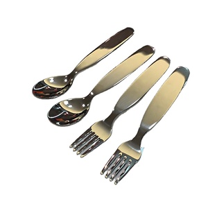 Cuchara corta de acero inoxidable 304 con mango ancho para niños, cuchara de postre de leche en polvo, tenedor para ensalada de frutas, juegos de cubiertos - Product Image 1