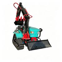 Mini Tractor Agrícola 4x4 para Pequeñas Granjas, con Orugas Reforzadas, Excavadora, Cargador, Rotocultivador, Motor de 35HP y Bomba Hidráulica