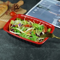 Boîte à lunch jetable en PP de 26 oz, rectangulaire, épaisse, résistante aux micro-ondes, étanche, écologique, de qualité alimentaire, avec couvercle en plastique rouge et noir personnalisé