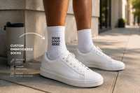 Chaussettes de sport brodées avec logo personnalisé OEKO Tex100, en coton blanc, avec coussin en tissu éponge, chaussettes de sport athlétiques, OEM, étiquette privée, vente en gros