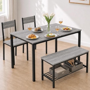 Wooden grain storage <b>bench</b> <b>and</b> dining <b>table</b> set (three-piece set), suitable for home use, including dining <b>table</b> <b>and</b> <b>chairs</b>, - Product Image 3