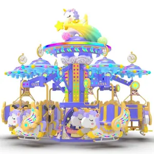 Müzikal atlıkarınca Kiddie çocuk dönen binmek parkı elektrikli Ride Carousel sürmek 12 koltuk Unicorn at döner sandalye